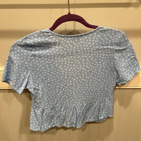 Blue Floral Tie Front Pacsun Top - Picture 3 of 4